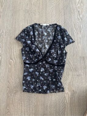 Kimchi Blue Black Sheer Floral Tie-Front Top